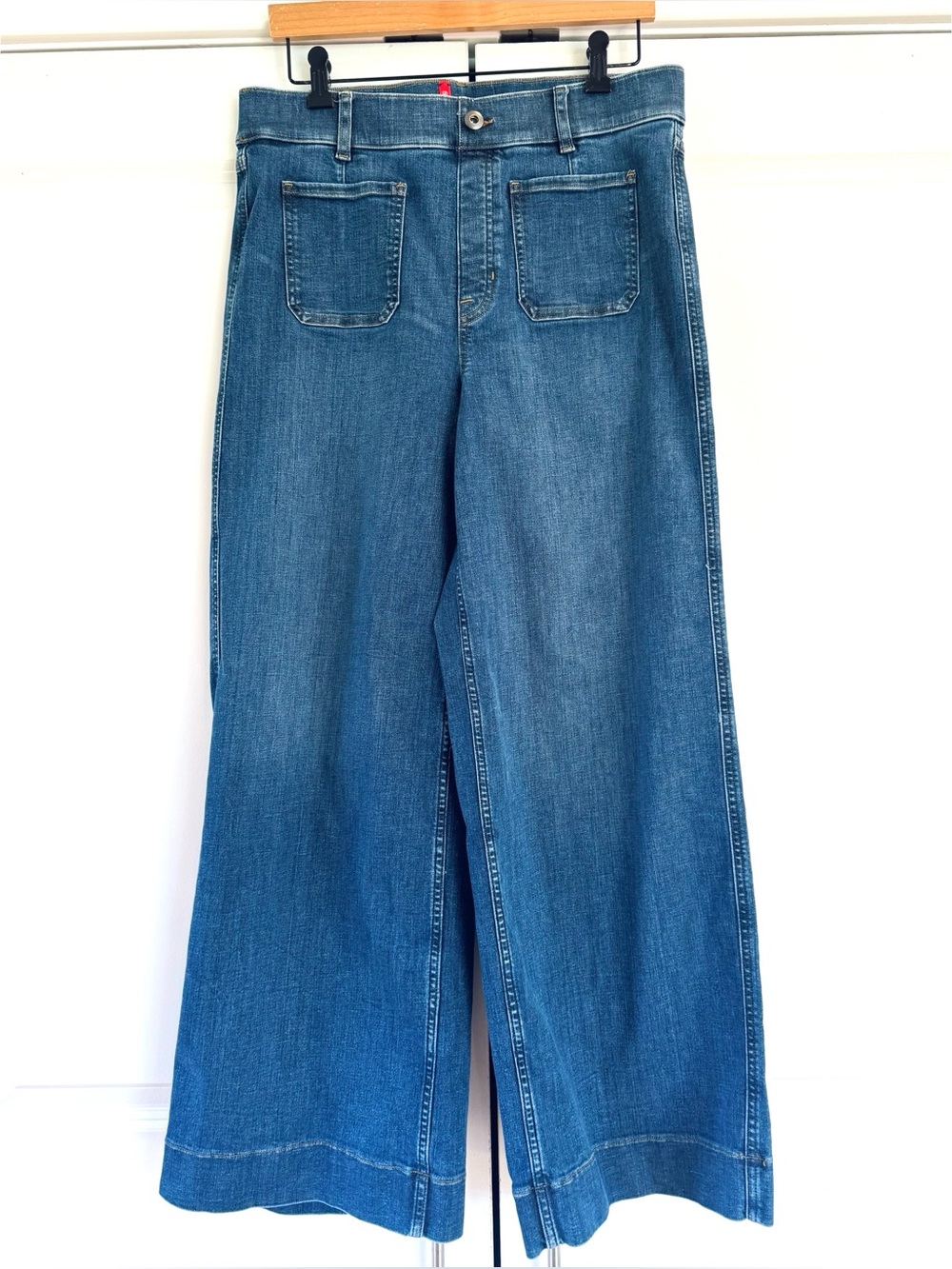 Spanx SPANXshape™ EveryWear Cropped Wide Leg Jeans Patch Pockets Size Large L